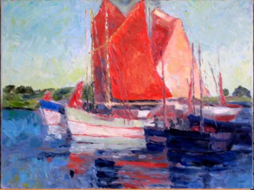 RED SAILS 2       OIL ON CANVAS PANEL 12X16