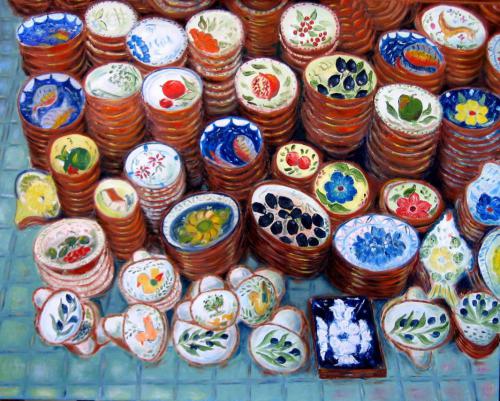 POTTERY MARKET/PORTUGAL       OIL ON CANVAS 24X30