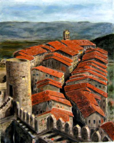 SPANISH ROOFTOPS OIL ON CANVS 24X48