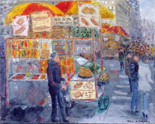NEW YORK HOT DOG STAND OIL ON CANVAS 24X30