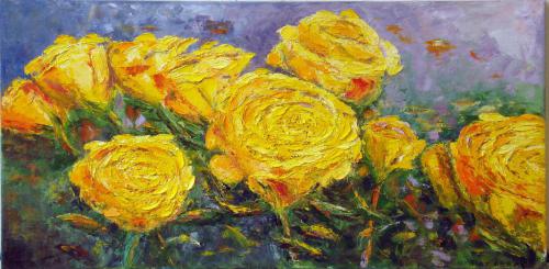 YELLOW ROSES OIL ON CANVAS 18X36