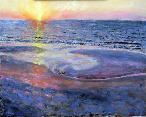 SUNRISE AT THE BEACH  OIL ON CANVAS 16X20